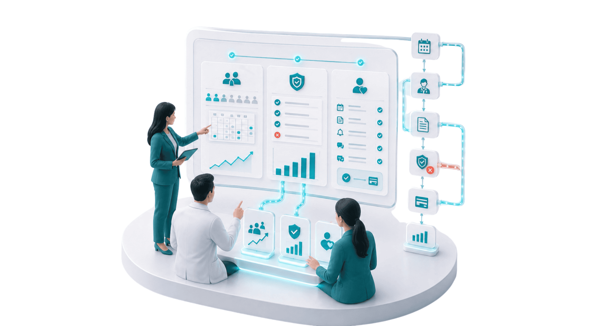 Request a Demo - Healthcare practice team receiving a personalized demonstration of HARRIS CareTracker’s clinical, financial, and patient engagement tools