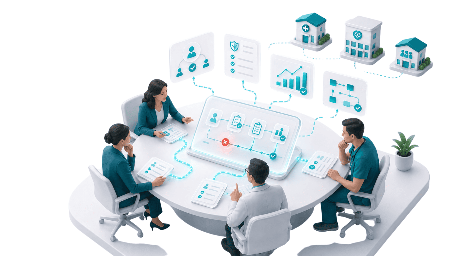 Request a Consultation - Healthcare professional meeting with a HARRIS CareTracker consultant to discuss care management, compliance, reporting, and workflow needs